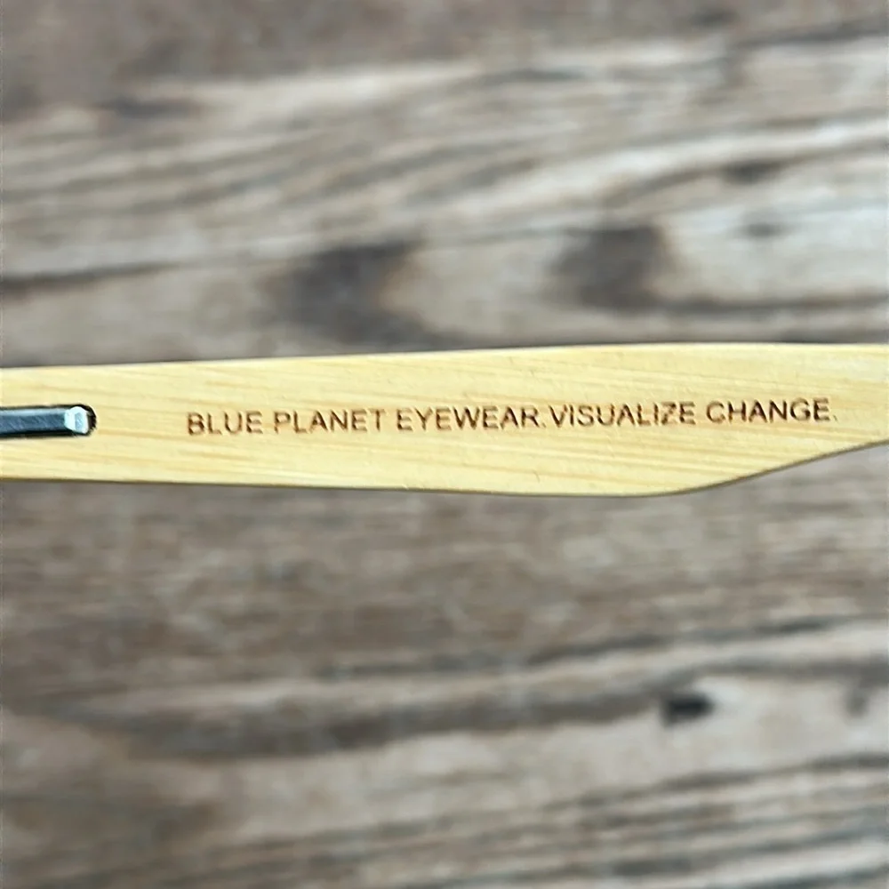 Blue Planet Clear Frame Natural Bamboo + Smoke Polarized Lens NWT readers 1.5